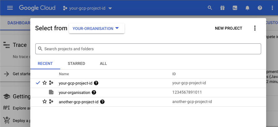 Select or create a Google Cloud project