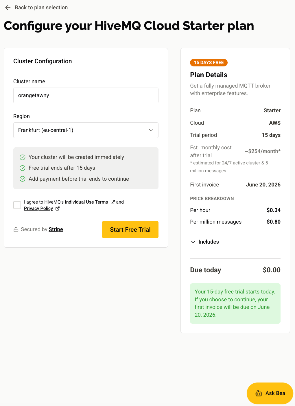 Configure HiveMQ Cloud Starter Plan