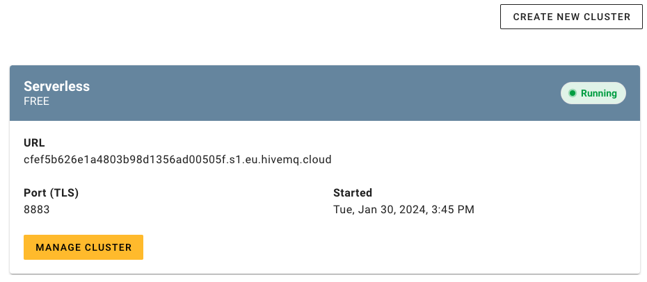 Your Clusters - HiveMQ Cloud Serverless Free Cluster