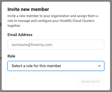 Invite New Member modal with a Role dropdown