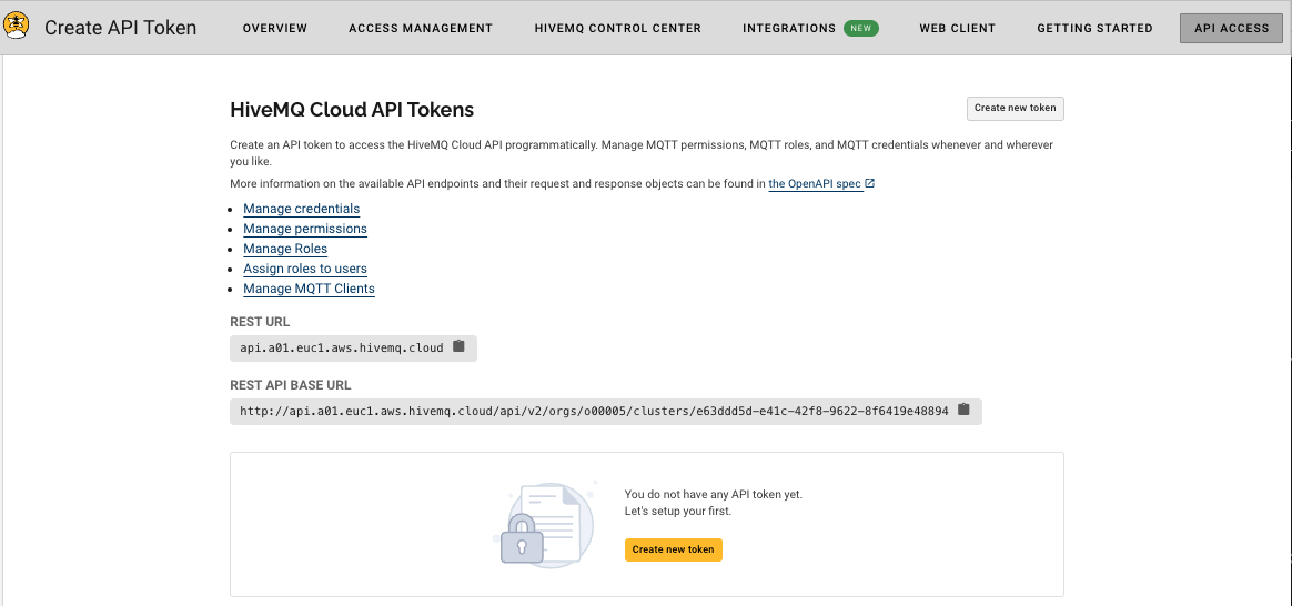 HiveMQ Cloud API Tokens Overview