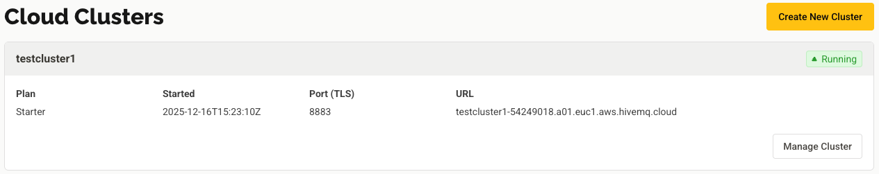 HiveMQ Cloud Starter Cloud Clusters