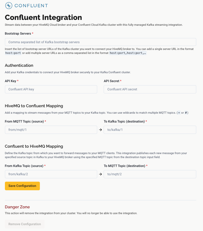 Confluent Kafka Integration Configuration - Starter Plan