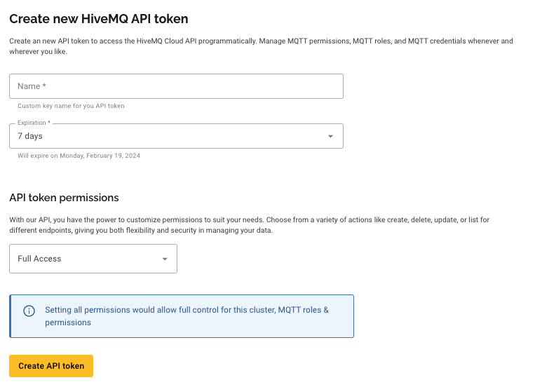 Create HiveMQ Cloud API Token