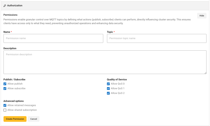 Permission Configuration - HiveMQ Cloud Starter Plan