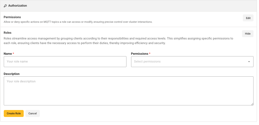 Role Configuration - HiveMQ Cloud Starter Plan