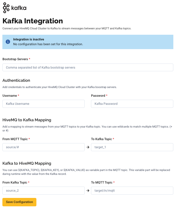 Kafka Integration Configuration - Starter Plan