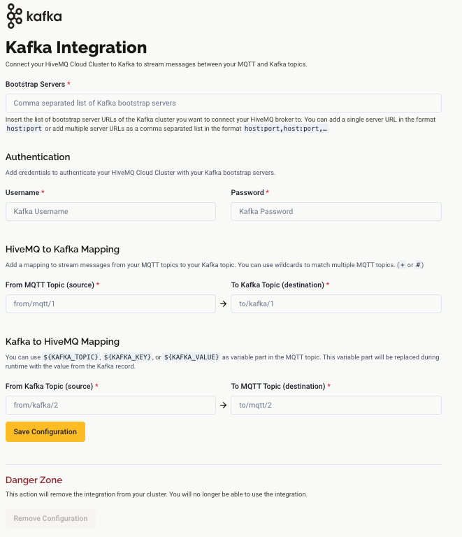 Kafka Integration Configuration - Starter Plan