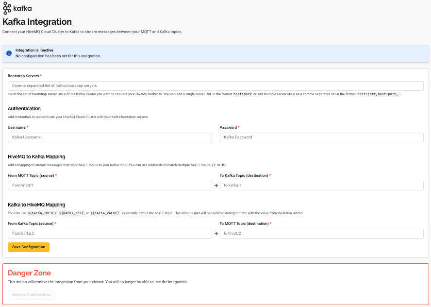 Kafka Integration Configuration - Starter Plan