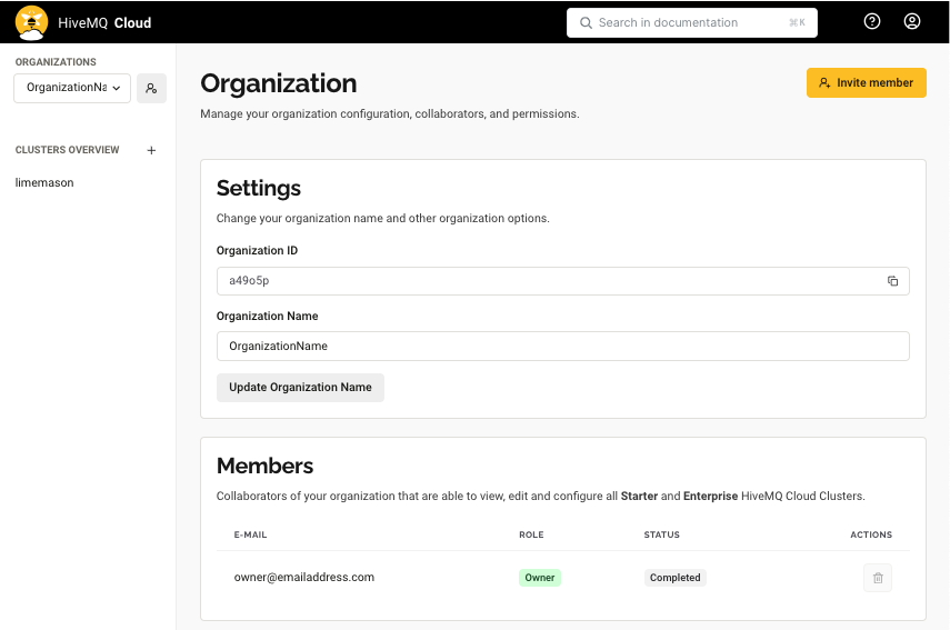 HiveMQ Cloud Organization