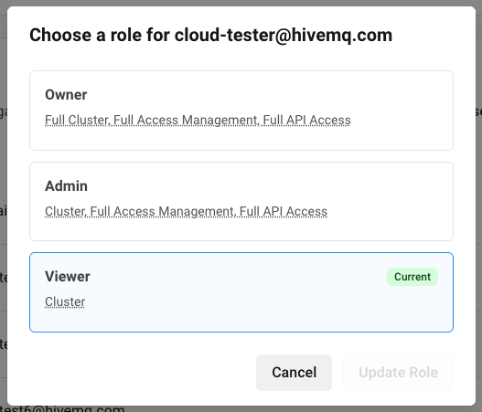 Choose a role for an existing member