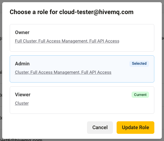 Selected role and active Update Role button