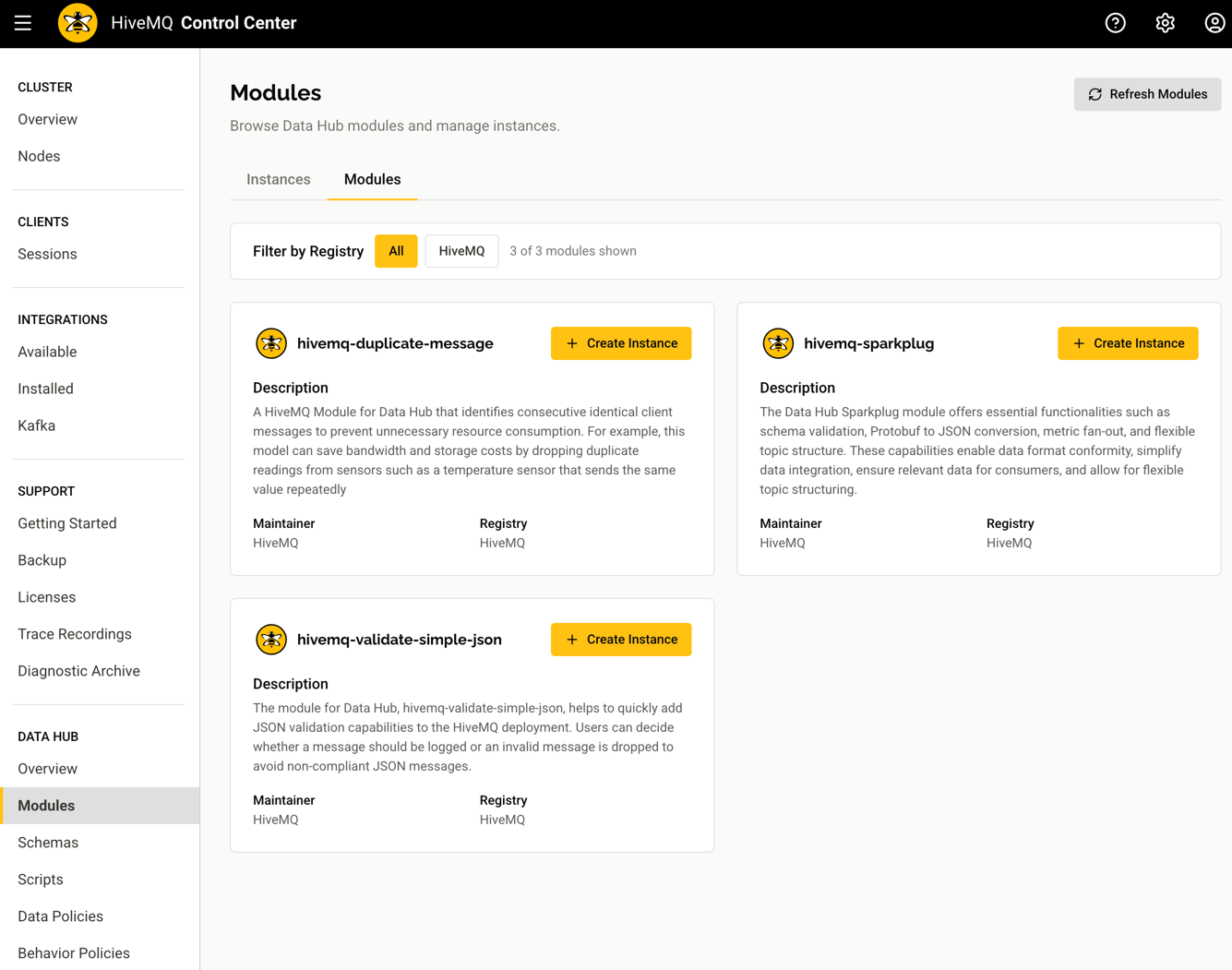 HiveMQ Control Center: Data Hub