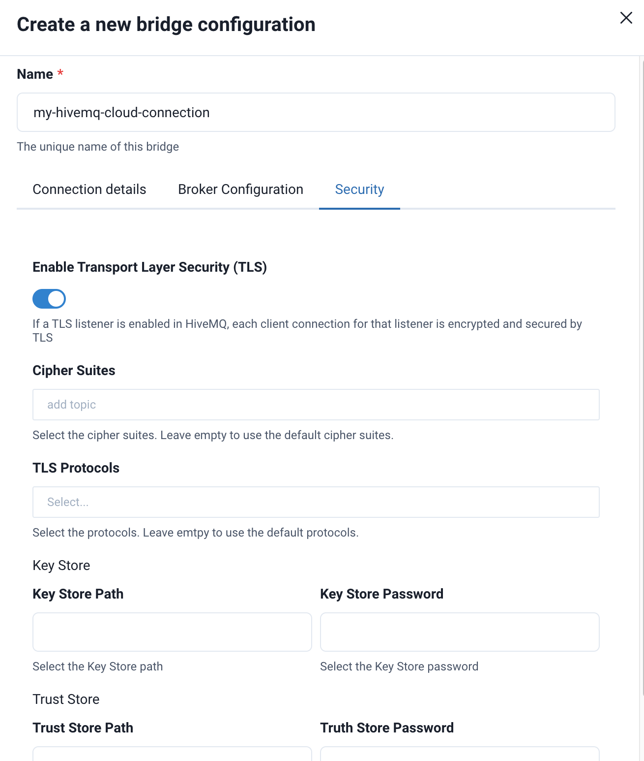 UI-Security settings for an MQTT bridge