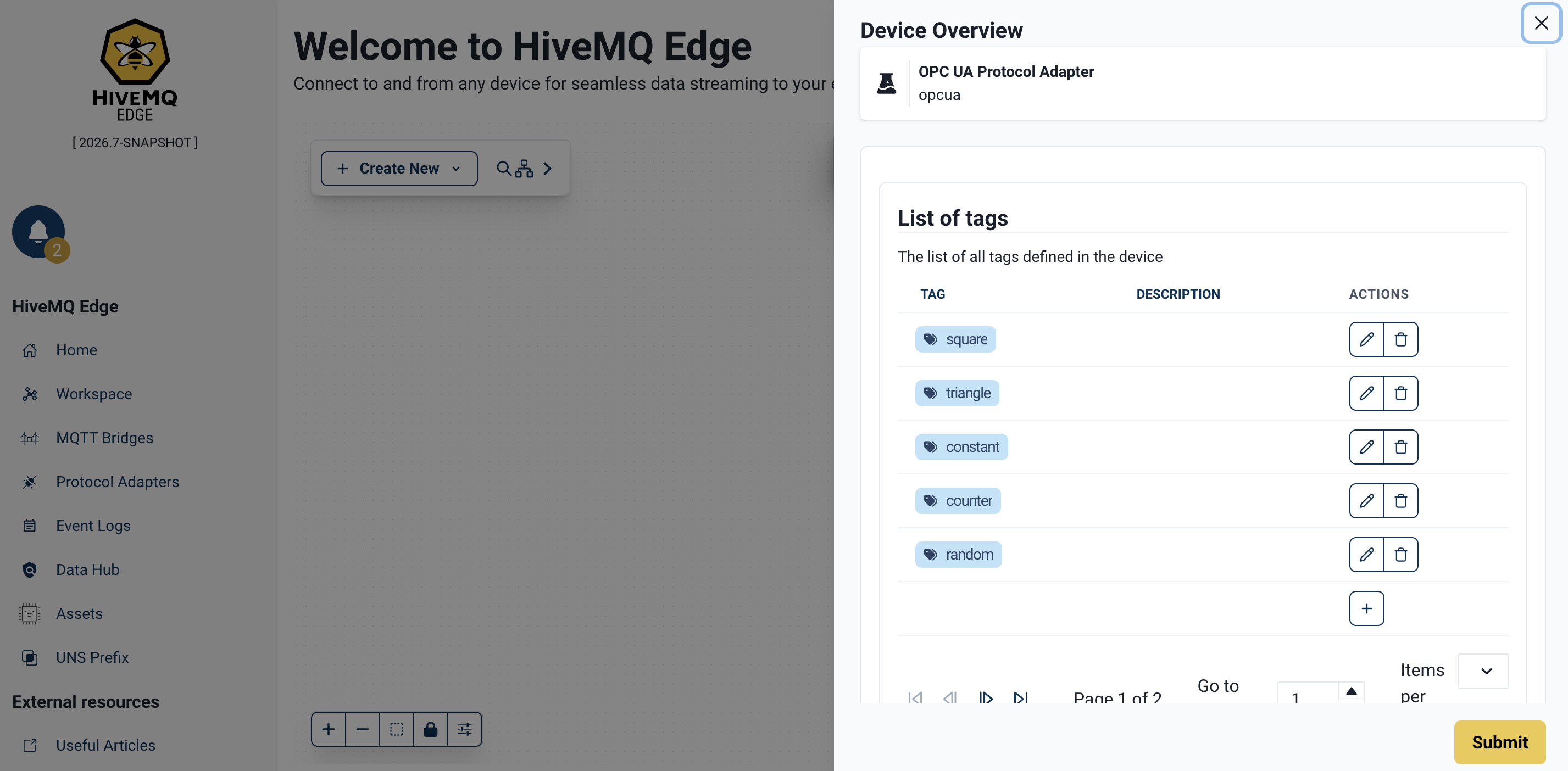 Adapter Tags tab with new tags