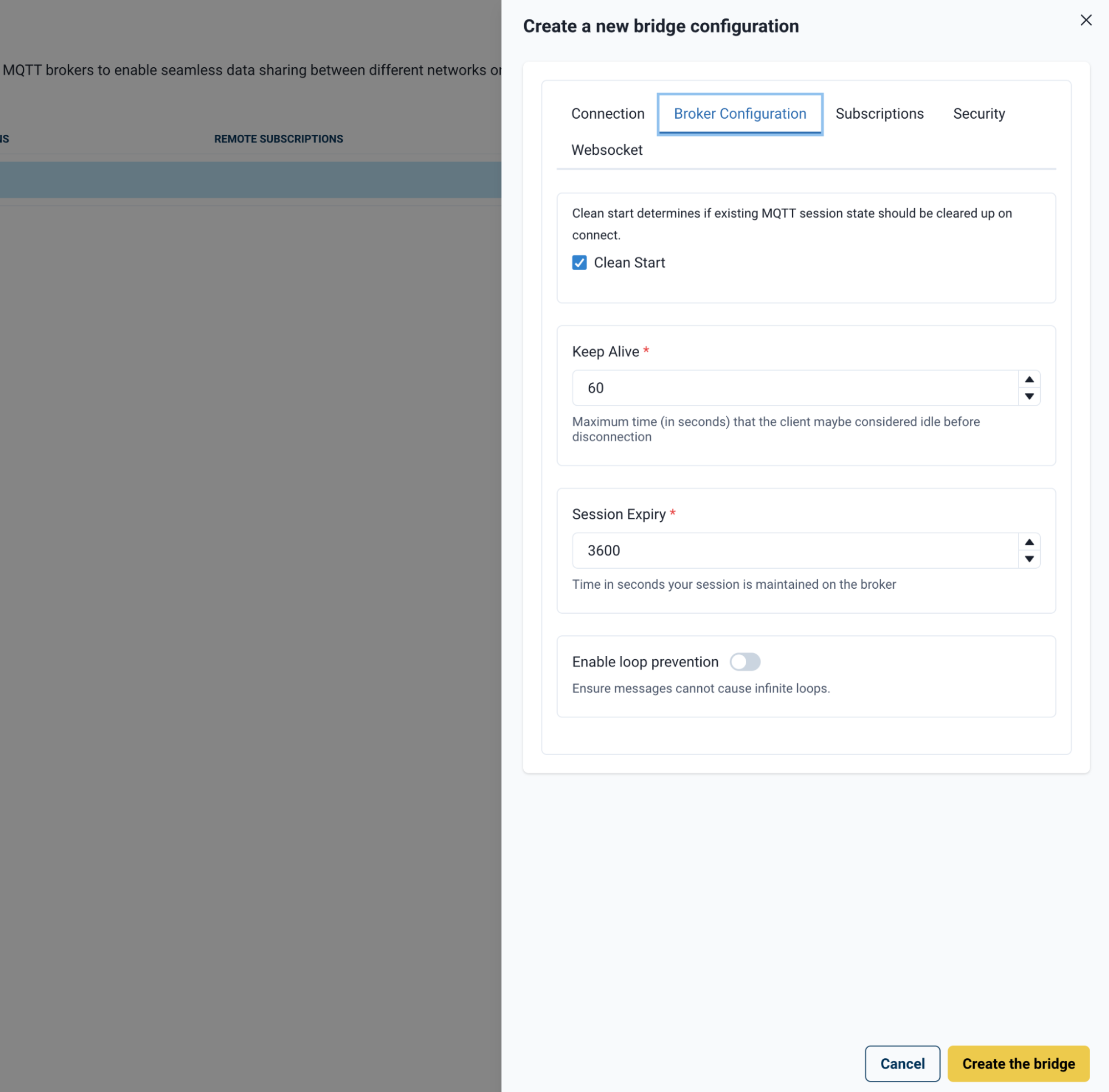 Bridge Broker Configuration