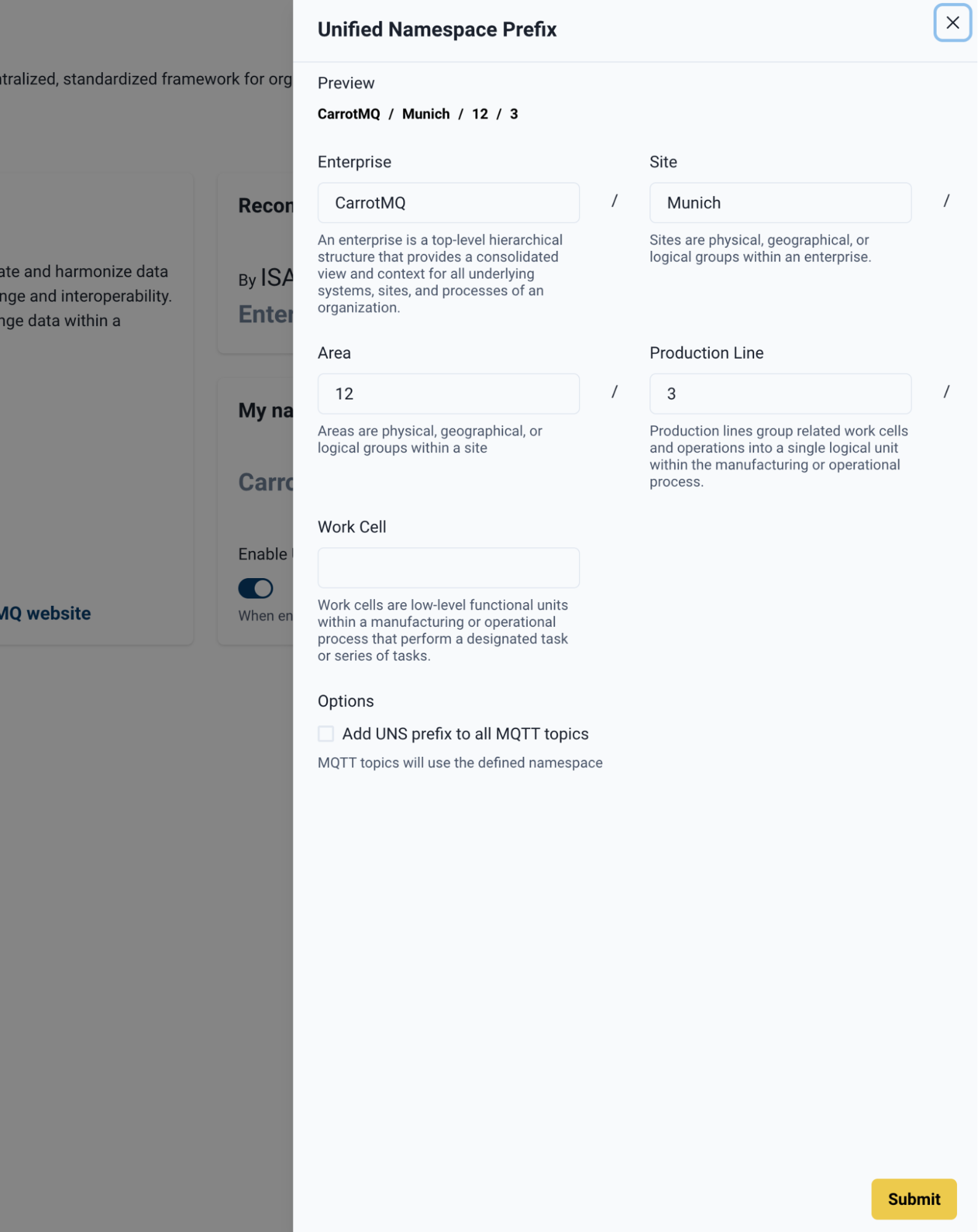 Configure UNS Prefix