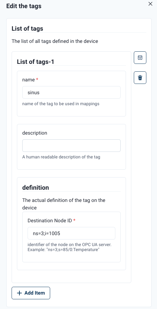 Editing Tags (Example OPCUA