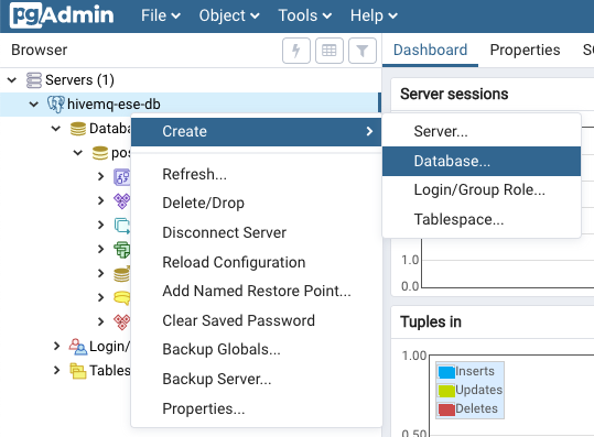 Create a new database in pgAdmin.