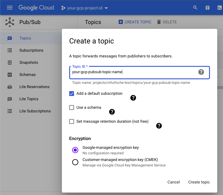 Create a Google Cloud Pub/Sub topic