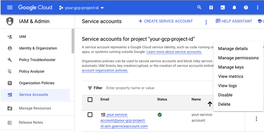 Set up service account for Google Cloud Pub/Sub