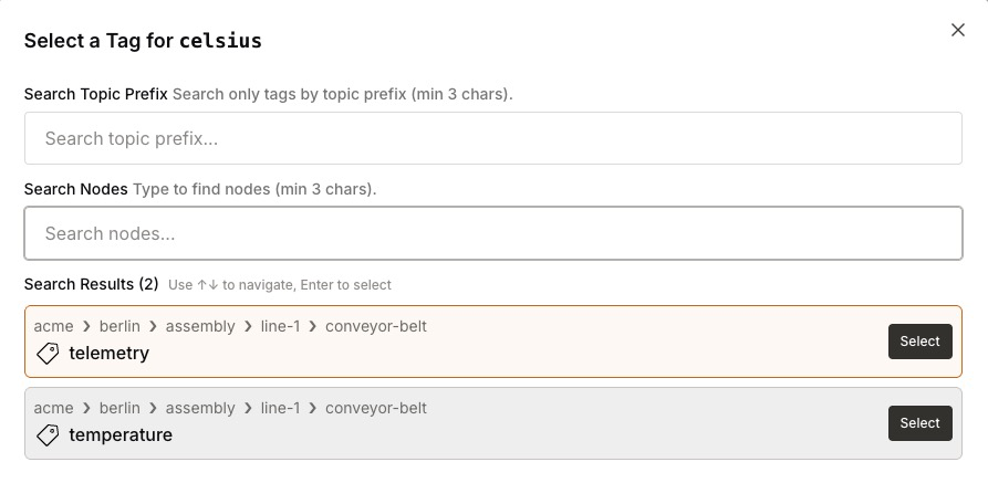 Map the celsius variable to the temperature tag