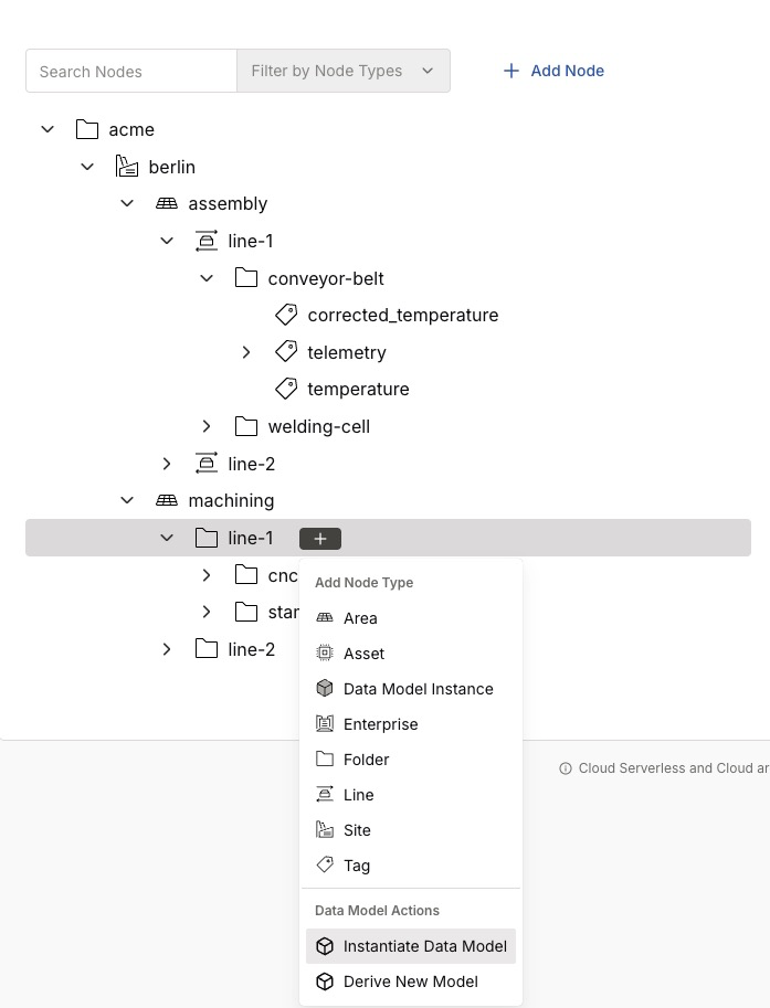 Instantiate a data model under another node