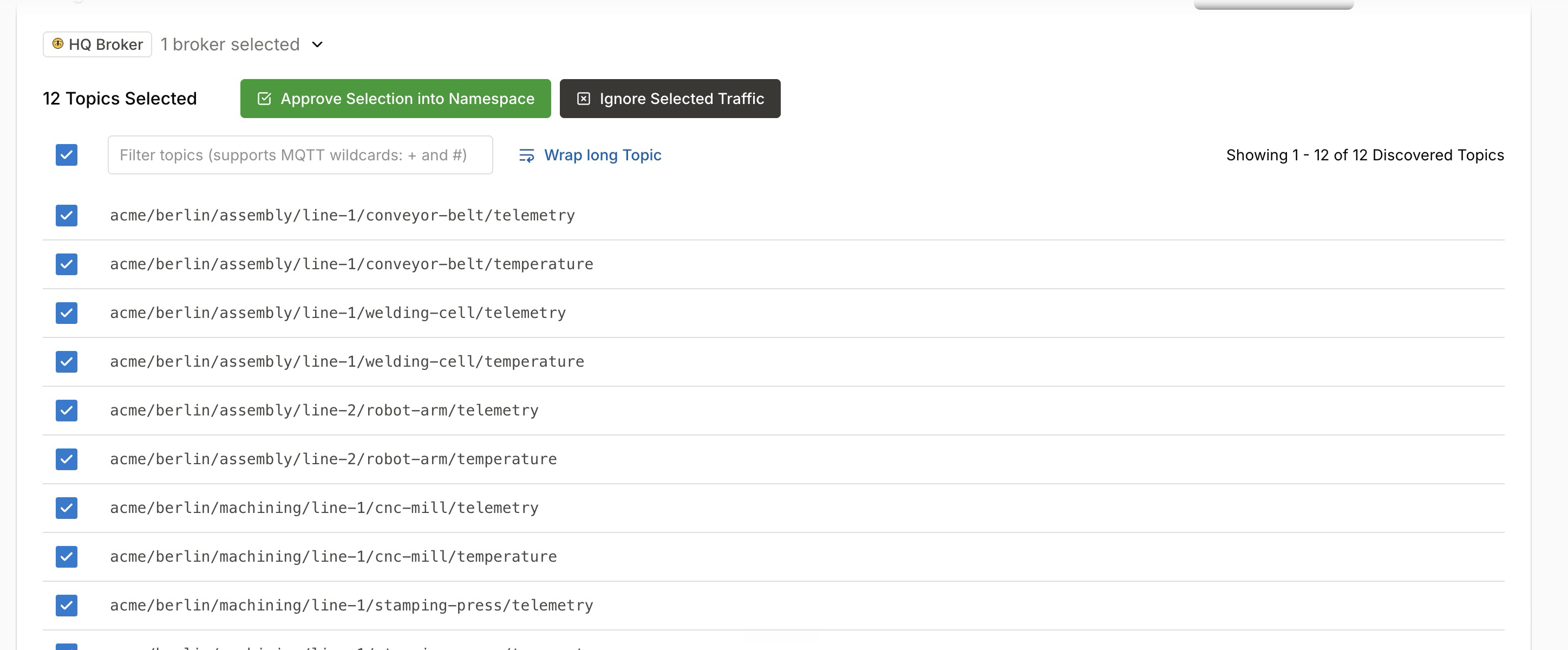 Bulk selection of discovered topics for approval