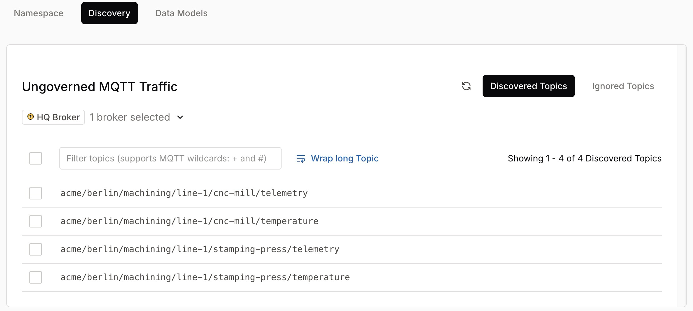 Ungoverned MQTT traffic in the Discovery view