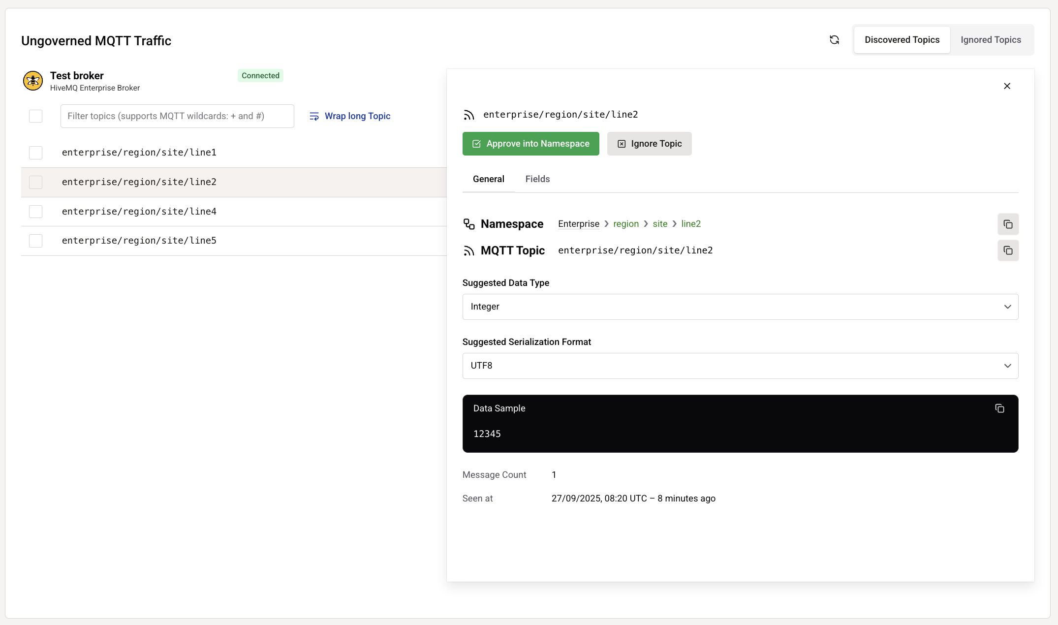 HiveMQ Pulse Discover - Discovered topics