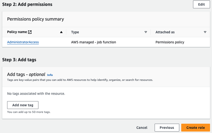 Attach permission to the IAM role