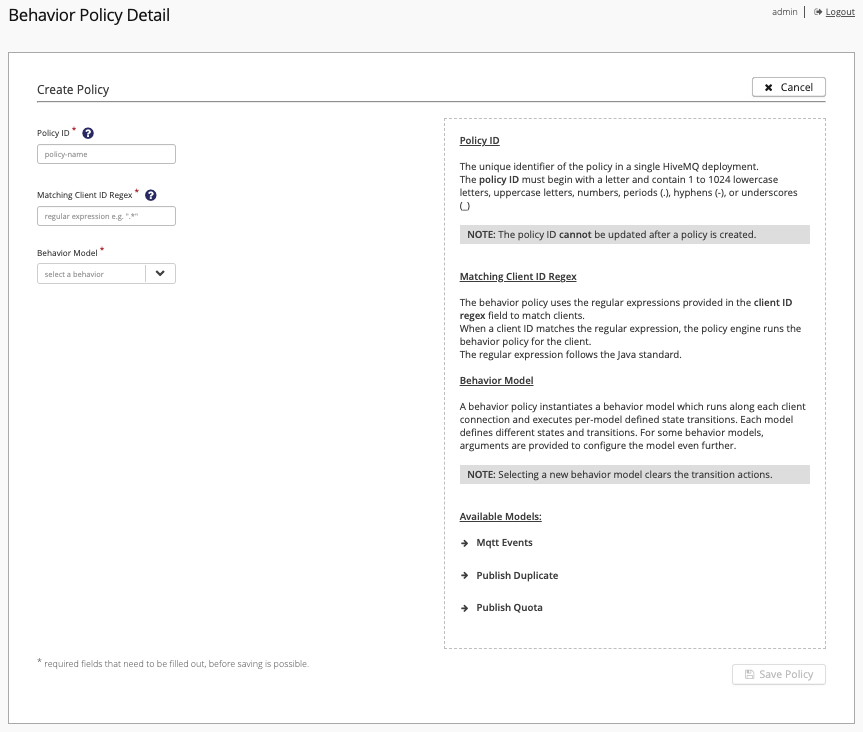 Behavior policy Detail