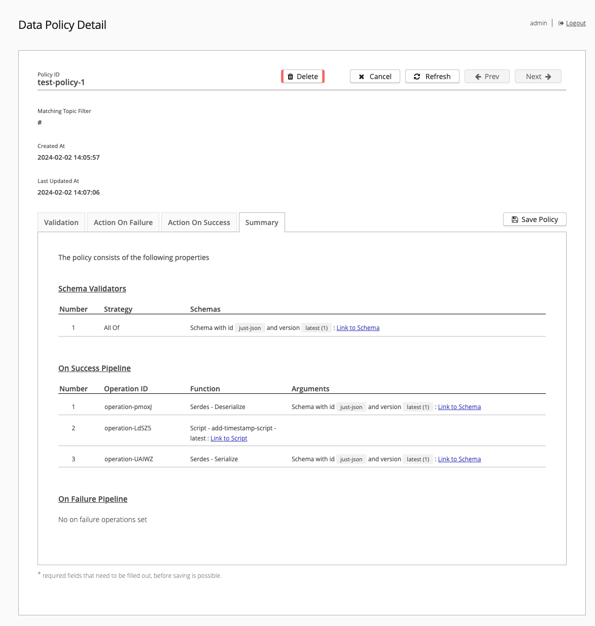 Data Policy Detail - Summary