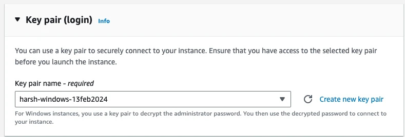 AWS Windows Login Key Pair