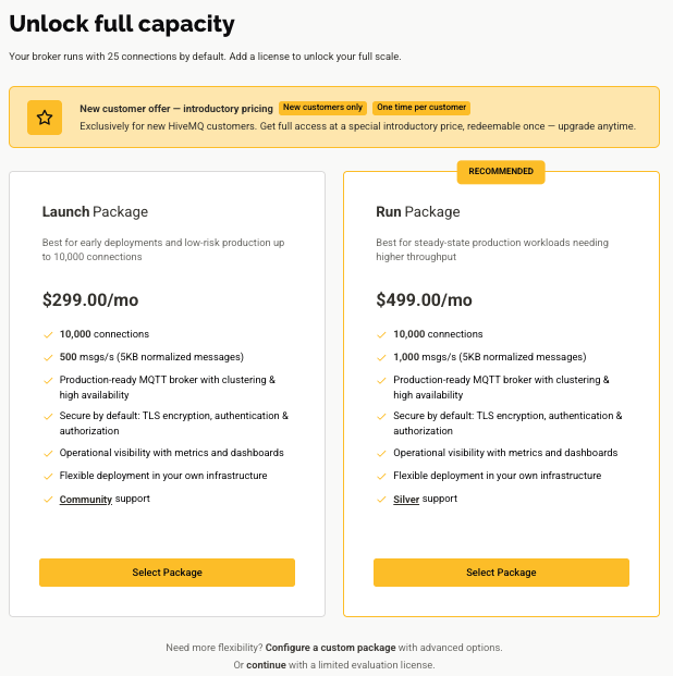 HiveMQ Software License Packages