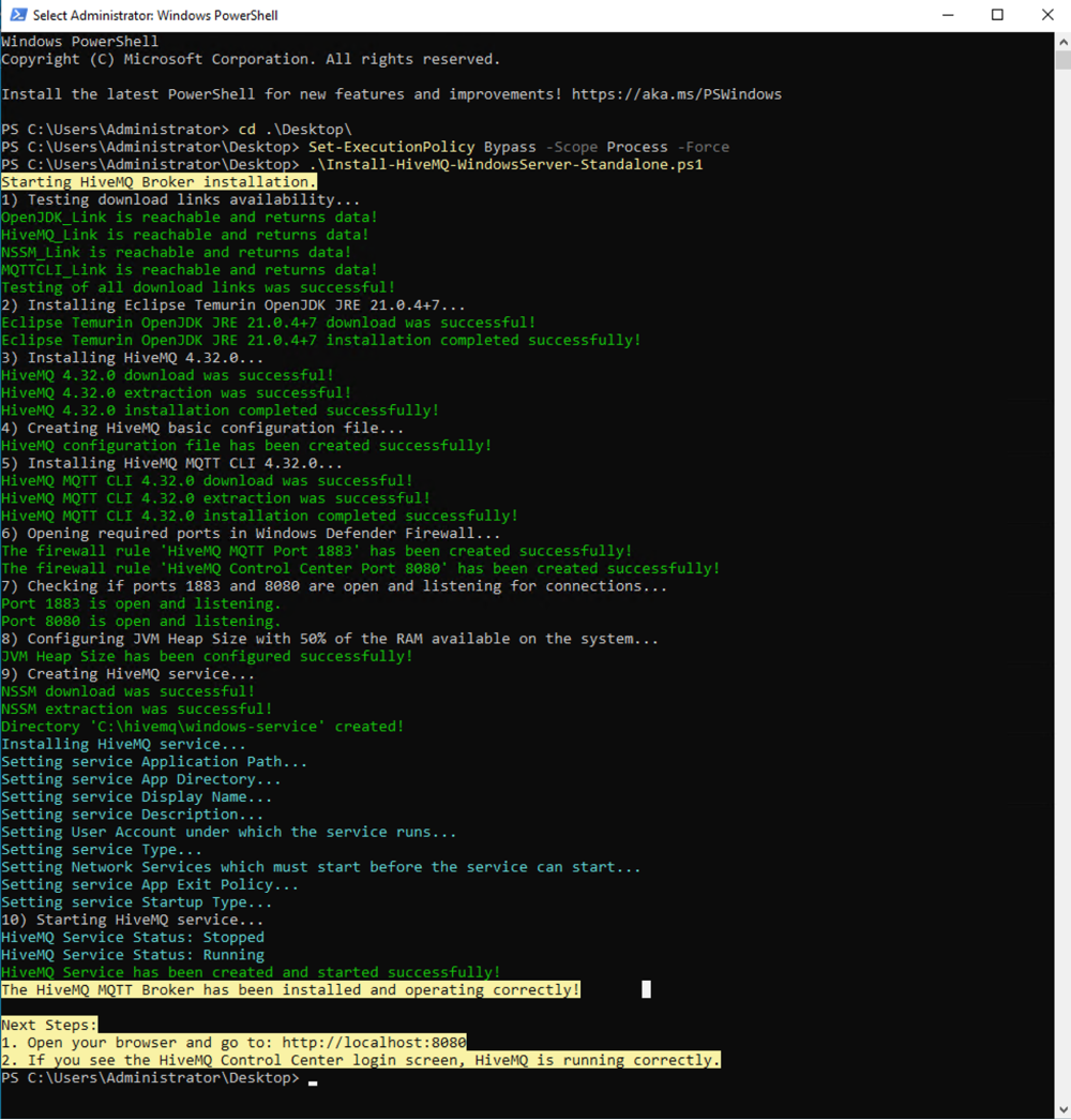 HiveMQ Broker Installation Output Example