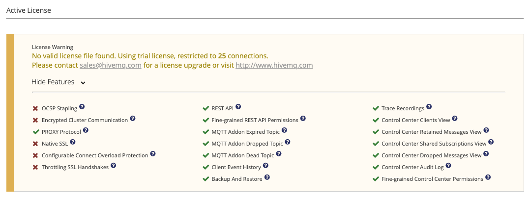 Trial license features