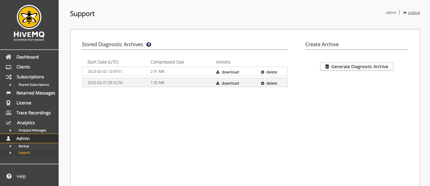 Stored diagnostic archive overview