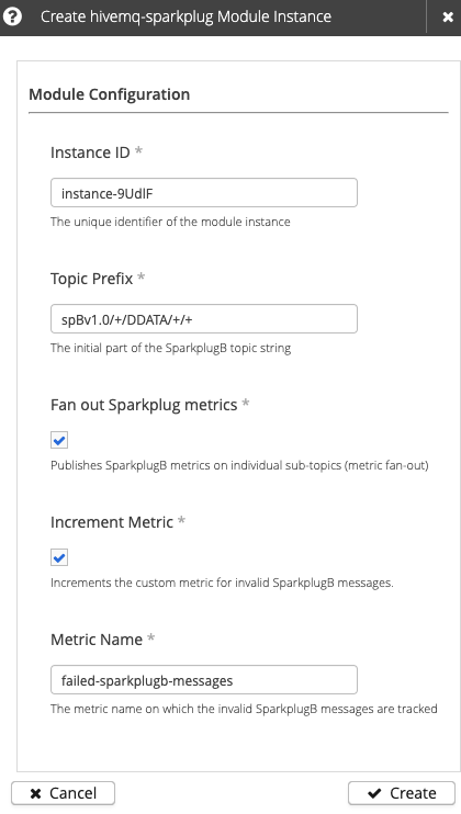 Create HiveMQ Sparkplug Module instances