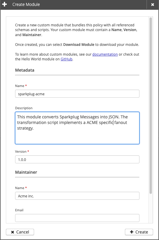 Create Module Dialog