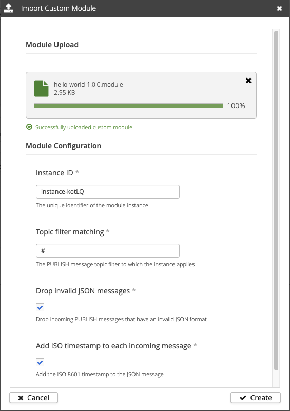 Dialog to Import Custom Module