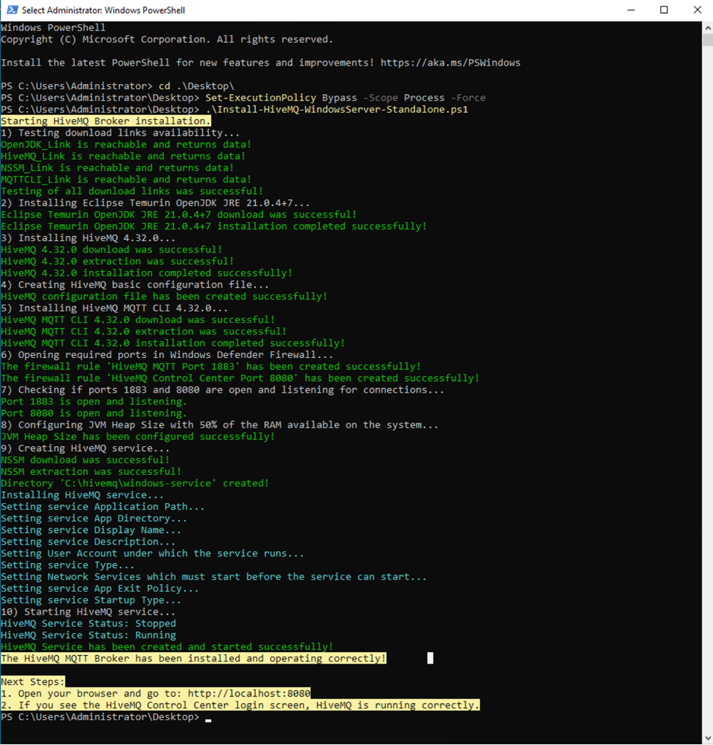 HiveMQ Installation Output Example